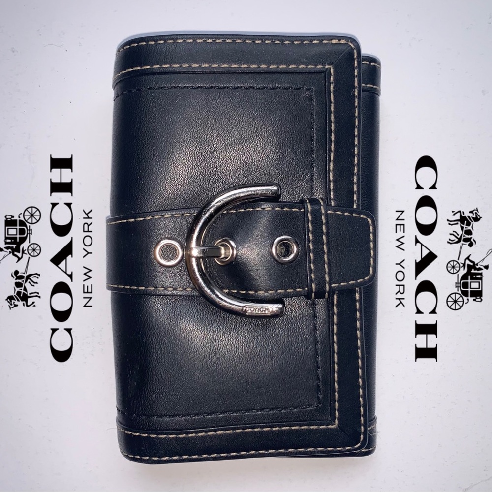 Coach Black Leather Classic Buckle Wallet